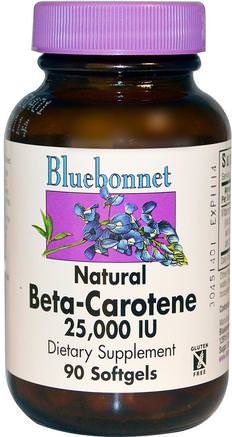 Natural Beta-Carotene, 25.000 IU, 90 Softgels by Bluebonnet Nutrition-Vitaminer, Tillskott, Karotenoider