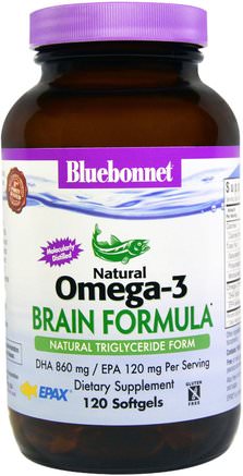 Natural Omega-3, Brain Formula, 120 Softgels by Bluebonnet Nutrition-Kosttillskott, Efa Omega 3 6 9 (Epa Dha)