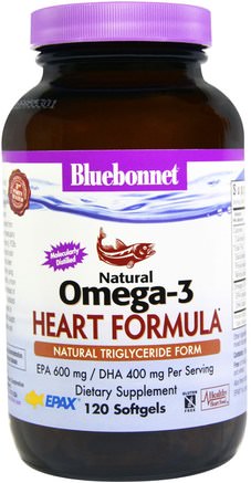 Natural Omega-3 Heart Formula, 120 Softgels by Bluebonnet Nutrition-Kosttillskott, Efa Omega 3 6 9 (Epa Dha)