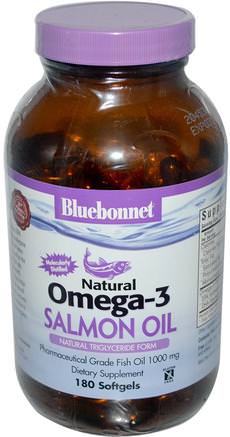 Natural Omega-3 Salmon Oil, 1000 mg, 180 Softgels by Bluebonnet Nutrition-Kosttillskott, Efa Omega 3 6 9 (Epa Dha)