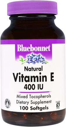 Natural Vitamin E, 400 IU, 100 Softgels by Bluebonnet Nutrition-Vitaminer, Vitamin E