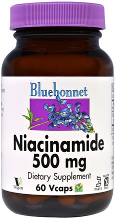 Niacinamide, 500 mg, 60 VCaps by Bluebonnet Nutrition-Vitaminer, Vitamin B3, Vitamin B3 - Niacinamid