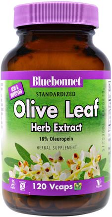 Olive Leaf, Herb Extract, 120 Veggie Caps by Bluebonnet Nutrition-Hälsa, Kall Influensa Och Viral, Olivblad