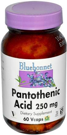 Pantothenic Acid, 250 mg, 60 Vcaps by Bluebonnet Nutrition-Vitaminer, Vitamin B5 - Pantotensyra