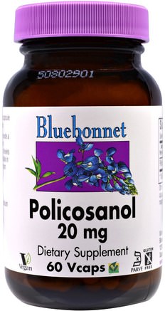 Policosanol, 20 mg, 60 Vcaps by Bluebonnet Nutrition-Kosttillskott, Polikosanol