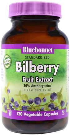 Standardized Bilberry Fruit Extract, 120 Veggie Caps by Bluebonnet Nutrition-Hälsa, Ögonvård, Synvård, Blåbär