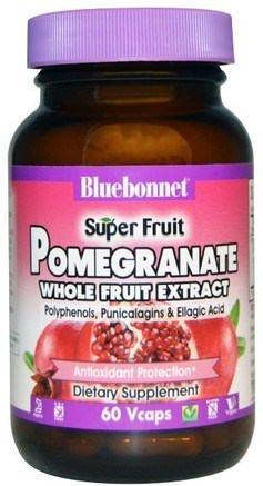Super Fruit, Pomegranate Whole Fruit Extract, 60 Vcaps by Bluebonnet Nutrition-Kosttillskott, Antioxidanter, Granatäpple Juice Extrakt