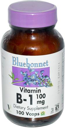 Vitamin B-1, 100 mg, 100 Vcaps by Bluebonnet Nutrition-Vitaminer, Vitamin B1-Tiamin