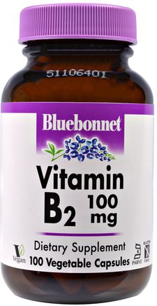 Vitamin B2, 100 mg, 100 Veggie Caps by Bluebonnet Nutrition-Vitaminer, Vitamin B2 - Riboflavin