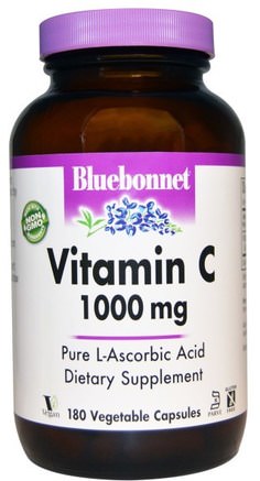 Vitamin C, 1000 mg, 180 Veggie Caps by Bluebonnet Nutrition-Vitaminer, Vitamin C Askorbinsyra