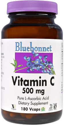 Vitamin C, 500 mg, 180 Vcaps by Bluebonnet Nutrition-Vitaminer, Vitamin C Askorbinsyra