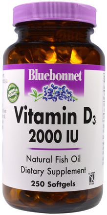 Vitamin D3, 2.000 IU, 250 Softgels by Bluebonnet Nutrition-Vitaminer, Vitamin D3