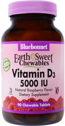 Vitamin D3, 5.000 IU, 90 Chewable Tablets by Bluebonnet Nutrition-Vitaminer, Vitamin D3