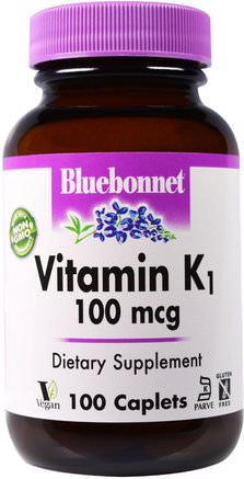 Vitamin K1, 100 mcg, 100 Caplets by Bluebonnet Nutrition-Vitaminer, Vitamin K