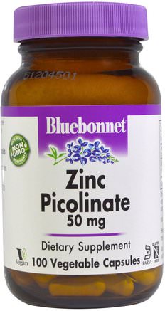 Zinc Picolinate, 50 mg, 100 Veggie Caps by Bluebonnet Nutrition-Kosttillskott, Mineraler, Zink