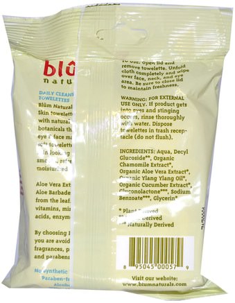 Daily Cleansing & Makeup Remover Towelettes, Normal Skin, Cucumber + Aloe Vera, 30 Towelettes by Blum Naturals-Skönhet, Ansiktsvård, Hudtyp Normal Till Torr Hud