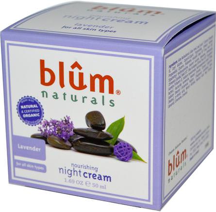 Nourishing Night Cream, Lavender, 1.69 oz (50 ml) by Blum Naturals-Hälsa, Hud, Nattkrämer, Skönhet, Ansiktsvård