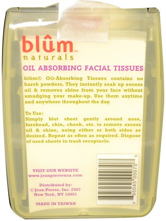 Oil Absorbing Facial Tissues, 50 Sheets by Blum Naturals-Skönhet, Ansiktsvård, Ansiktsservetter