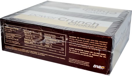 Power Crunch, Protein Energy Bar, Choklat, Milk Chocolate, 12 Bars, 1.5 oz (42 g) Each by BNRG-Sport, Protein Barer