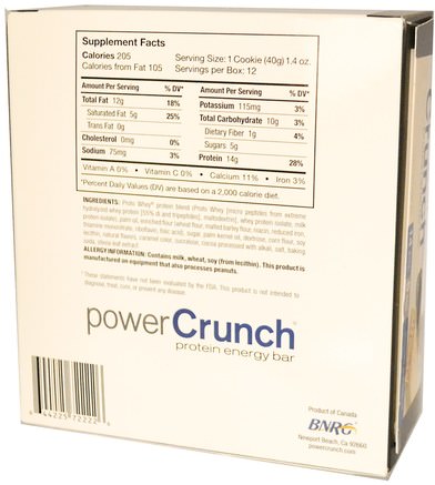 Power Crunch Protein Energy Bar, Cookies and Crme, 12 Bars, 1.4 oz (40 g) Each by BNRG-Sport, Protein Barer