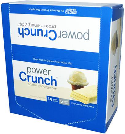 Power Crunch Protein Energy Bar, French Vanilla Creme, 12 Bars, 1.4 oz (40 g) Each by BNRG-Sport, Protein Barer