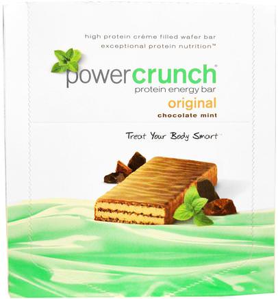 Power Crunch Protein Energy Bar, Original, Chocolate Mint, 12 Bars, 1.4 oz (40 g) Each by BNRG-Sport, Protein Barer