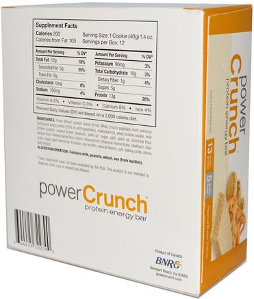 Power Crunch Protein Energy Bar, Peanut Butter Creme, 12 Bars, 1.4 oz (40 g) Each by BNRG-Sport, Protein Barer
