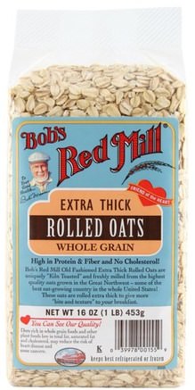 Extra Thick Rolled Oats, Whole Grain, 16 oz (1 lb) 453 g by Bobs Red Mill-Mat, Mat, Havre Havregryn, Flingor