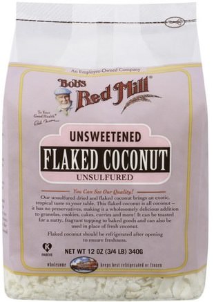 Flaked Coconut, Unsweetened, 12 oz (340 g) by Bobs Red Mill-Mat, Torkad Frukt, Kokosnöt Hela