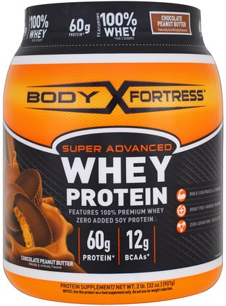 Super Advanced Whey Protein Powder, Chocolate Peanut Butter, 2 lbs (907 g) by Body Fortress-Sport, Kosttillskott, Vassleprotein
