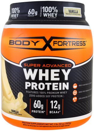 Super Advanced Whey Protein Powder, Vanilla, 2 lbs (907 g) by Body Fortress-Kosttillskott, Vassleprotein