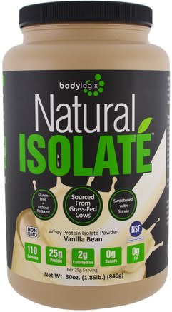 Natural Whey Isolate Protein Powder, Vanilla Bean, 30 oz (840 g) by Bodylogix-Sport, Kosttillskott, Vassleprotein