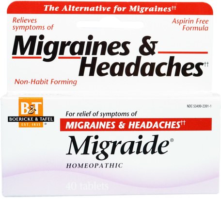 Migraide, 40 Tablets by Boericke & Tafel-Hälsa, Huvudvärk, Kosttillskott, Homeopati Smärtlindring