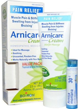 Arnicare Cream, Pain Relief, 2.5 oz (70 g), Appr. 80 Pellets by Boiron-Kosttillskott, Homeopati, Arnica Montana