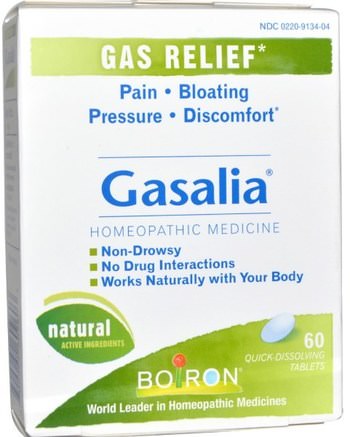 Gasalia, Gas Relief, 60 Quick-Dissolving Tablets by Boiron-Kosttillskott, Homeopati, Matsmältningsproblem, Homeopati Digestion