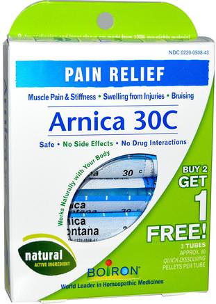 Single Remedies, Arnica 30C, 3 Tubes, 80 Pellets Each by Boiron-Kosttillskott, Homeopati, Led- Och Muskelsmärta, Homeopati Smärtlindring
