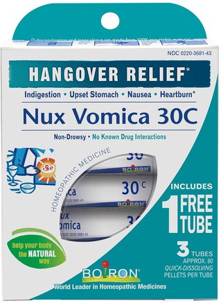 Single Remedies, Nux Vomica, 30C, 3 Tubes, Approx 80 Pellets Each by Boiron-Kall Och Influensa, Cirkulatorisk