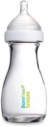 Breeze, Baby Bottle, Glass, 1m+, Medium Flow, 1 Bottle, 9 oz (266 ml) by Born Free-Barns Hälsa, Babyfodring, Babyflaskor, Barnmat