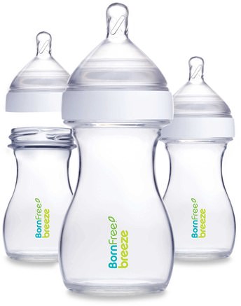 Breeze, Baby Bottles, Slow Flow, 0m+, 3 Pack, 5 oz (147 ml) Each by Born Free-Barns Hälsa, Babyfodring, Babyflaskor, Barnmat