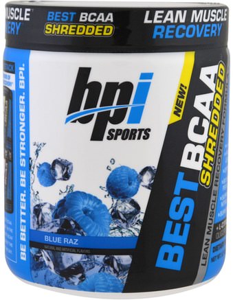 Best BCAA Shredded, Lean Muscle Recovery Formula, Blue Raz, 9.7 oz (275 g) by BPI Sports-Sport, Kosttillskott, Bcaa (Förgrenad Aminosyra)