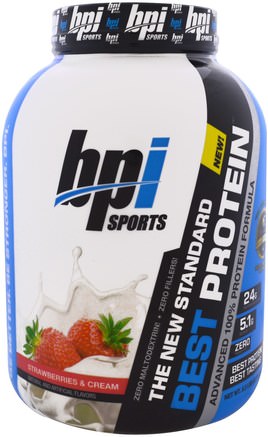 Best Protein, Advanced 100% Protein Formula, Strawberries & Cream, 5.2 lbs (2.376 g) by BPI Sports-Hälsa, Energi, Sport