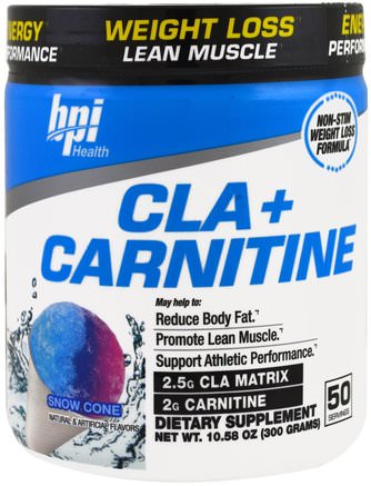 CLA + Carnitine, Snow Cone, 10.58 oz (300 g) by BPI Sports-Viktminskning, Diet, Cla (Konjugerad Linolsyra)