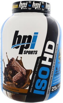 ISO HD, 100% Whey Protein Isolate & Hydrolysate, Chocolate Brownie, 5.4 lbs (2.466 g) by BPI Sports-Kosttillskott, Vassleprotein, Bpi Sportkraft Och Styrka