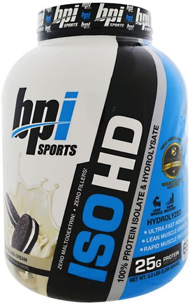 ISO HD, 100% Whey Protein Isolate & Hydrolysate, Cookies and Cream, 5.3 lbs (2398 g) by BPI Sports-Sport, Sport, Protein, Sportprotein