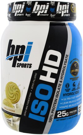 ISO HD, 100% Whey Protein Isolate & Hydrolysate, Vanilla Cookie, 1.7 lbs (759 g) by BPI Sports-Kosttillskott, Vassleprotein, Bpi Sportkraft Och Styrka