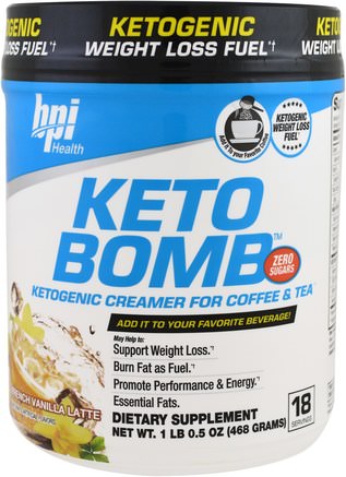 Keto Bomb, Ketogenic Creamer For Coffee & Tea, French Vanilla Latte, 1 lbs 0.5 oz (468 g) by BPI Sports-Viktminskning, Kost, Mat, Keto Vänlig
