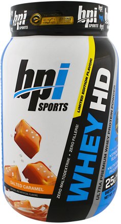 Whey HD, Ultra Premium Whey Protein Powder, Salted Caramel, 2.04 lbs (925 g) by BPI Sports-Kosttillskott, Vassleprotein, Muskel