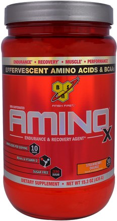 Amino-X, Endurance & Recovery Agent, Strawberry Orange, 15.3 oz (435 g) by BSN-Kosttillskott, Aminosyror, Sport