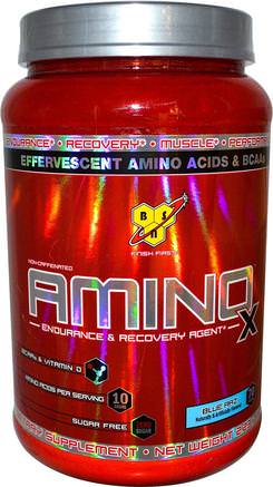 AminoX, Endurance & Recovery Agent, Non-Caffeinated, Blue Raz, 2.23 lb (1.01 kg) by BSN-Kosttillskott, Aminosyror, Bcaa (Förgrenad Aminosyra), Sport, Sport