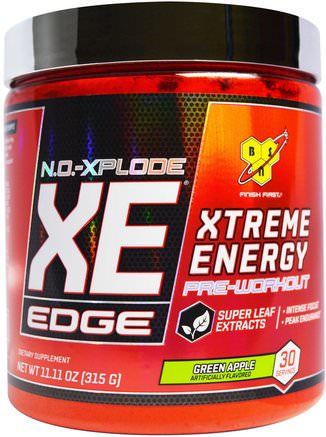 N.O. Explode XE Edge, Xtreme Energy, Green Apple, 11.11 oz (315 g) by BSN-Hälsa, Energi, Sport, Träning